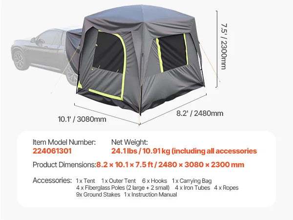SucceBuy SUV Tent for Camping Waterproof PU2000mm Spacious Double Layer Design SUV Camping Tent with Shade Awning , Mesh Windows