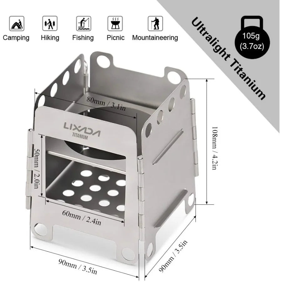 Lixada Camping Stove Titanium Folding Wood Burning Stove Alcohol Burner Pocket Stove Portable Lightweight for Outdoor Adventure