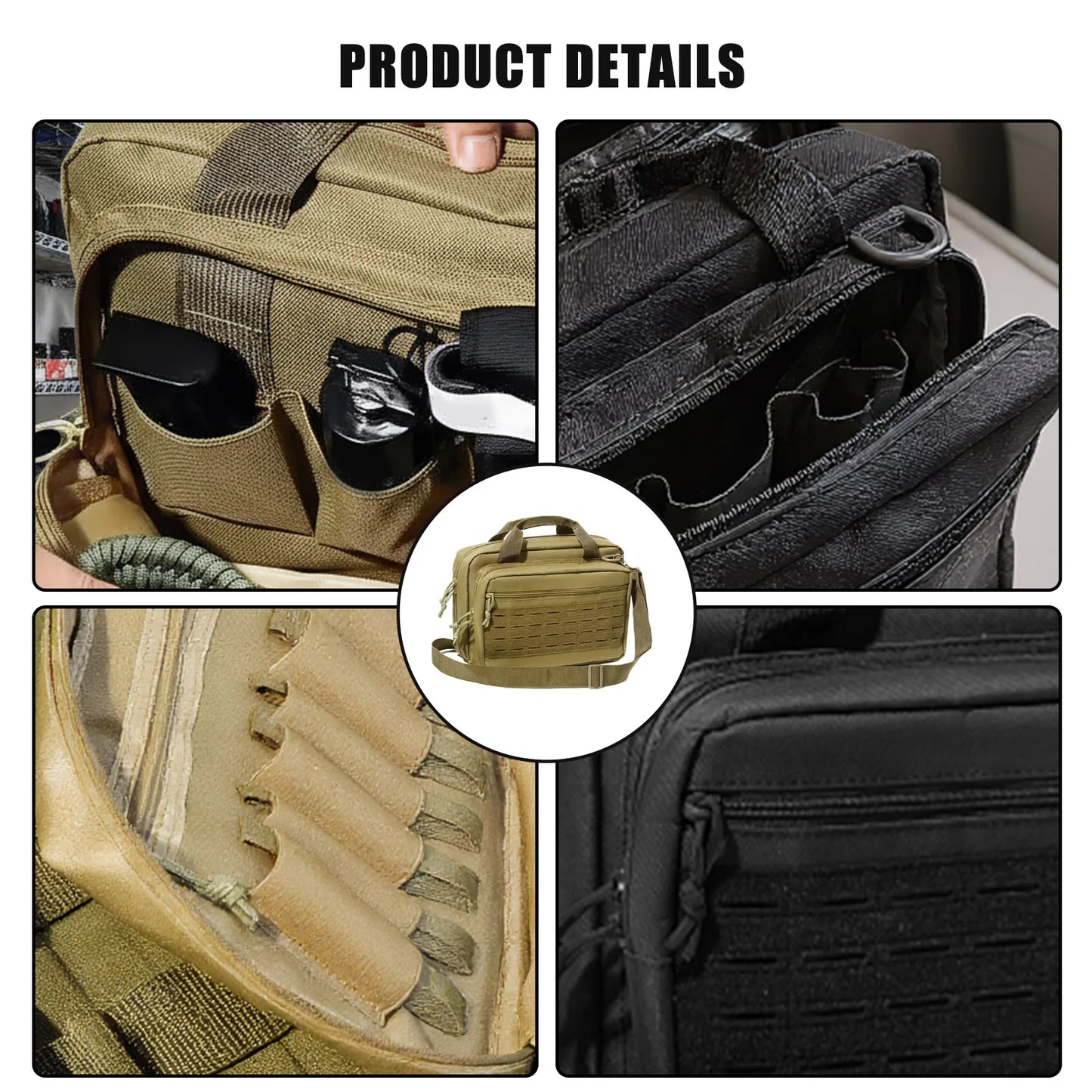 Tactical Handgun Case Bag Firearm Shooting Case Multiple Pockets with Lockable Compartment for Shooting Range Outdoor Hunting