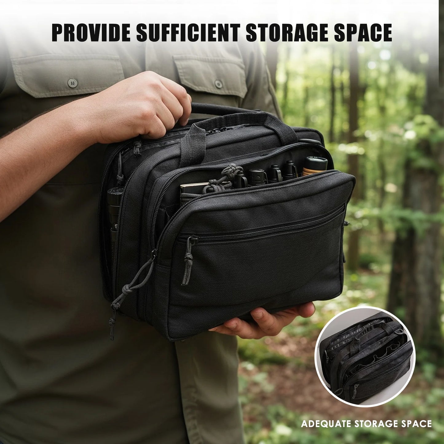Tactical Handgun Case Bag Firearm Shooting Case Multiple Pockets with Lockable Compartment for Shooting Range Outdoor Hunting