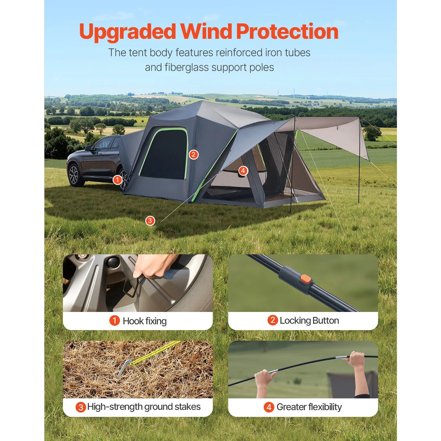 SucceBuy SUV Tent for Camping Waterproof PU2000mm Spacious Double Layer Design SUV Camping Tent with Shade Awning , Mesh Windows