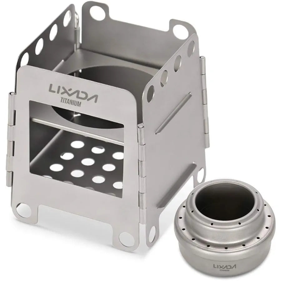 Lixada Camping Stove Titanium Folding Wood Burning Stove Alcohol Burner Pocket Stove Portable Lightweight for Outdoor Adventure