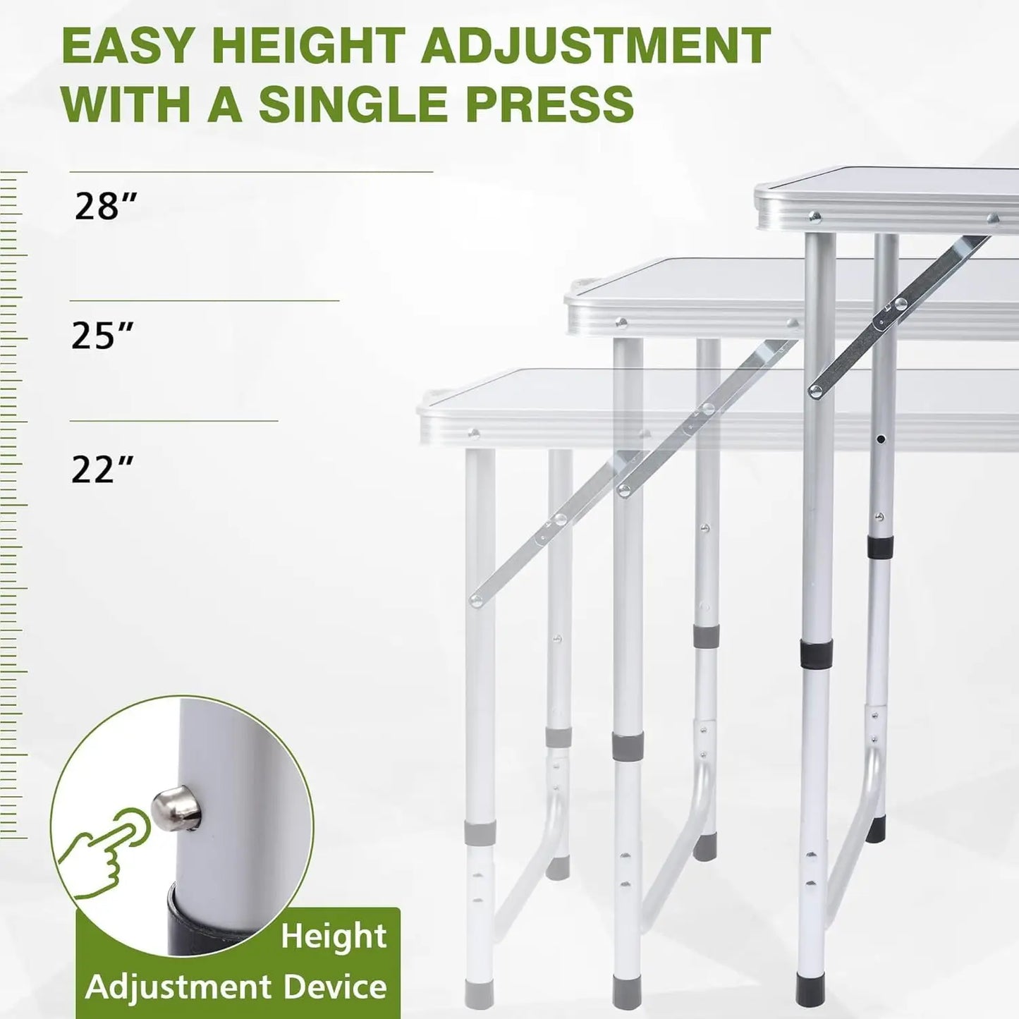 Portable Folding Camping Table with Storage, Adjustable Height, Lightweight for Outdoor BBQ Picnic Beach Indoor Use