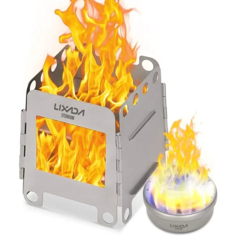 Lixada Camping Stove Titanium Folding Wood Burning Stove Alcohol Burner Pocket Stove Portable Lightweight for Outdoor Adventure