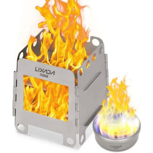 Lixada Camping Stove Titanium Folding Wood Burning Stove Alcohol Burner Pocket Stove Portable Lightweight for Outdoor Adventure
