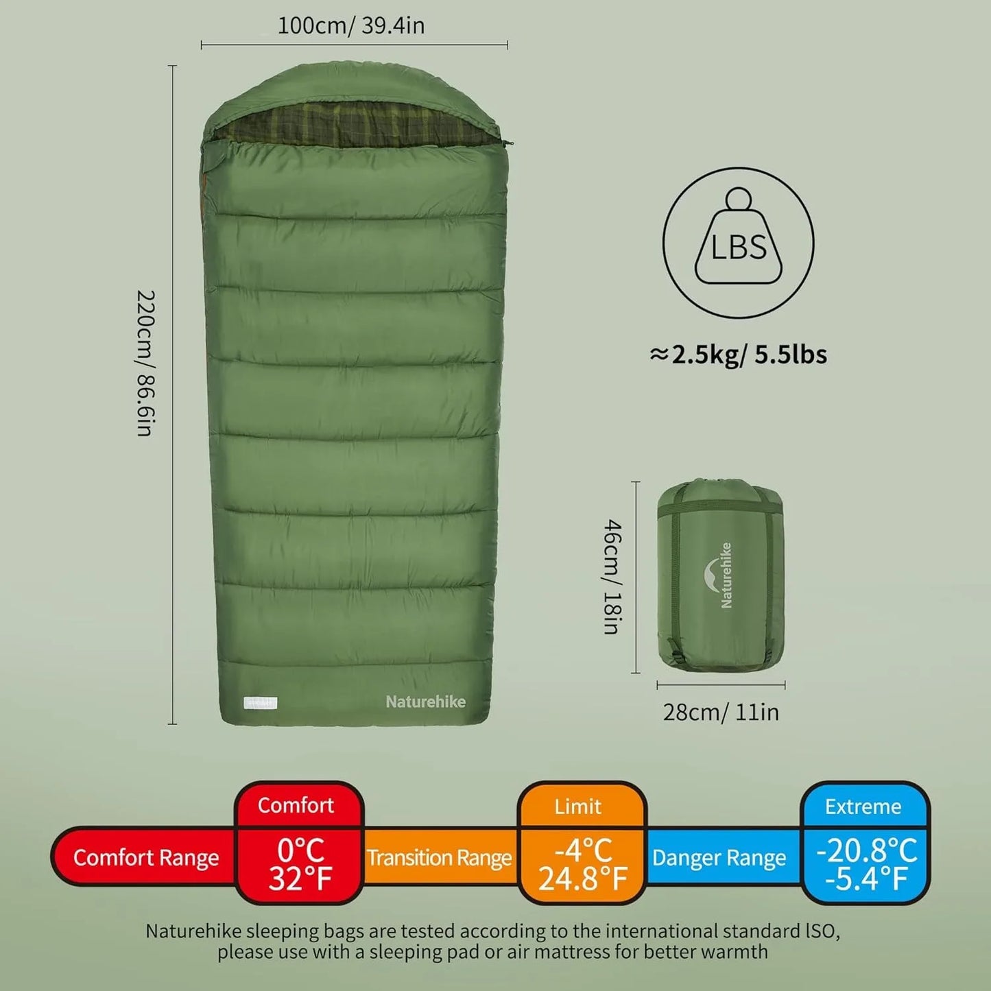 Naturehike Sleeping Bag for All Seasons Spring Autumn Outdoor Camping Warm Sleeping Bag Compression Sack Included