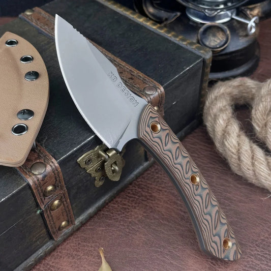 RMJ 7.28-inch Fixed Blade with A Sheath 8Cr13MoV Steel Blade G10 Handle Outdoor Camping Survival Fishing Hiking Gift for Men