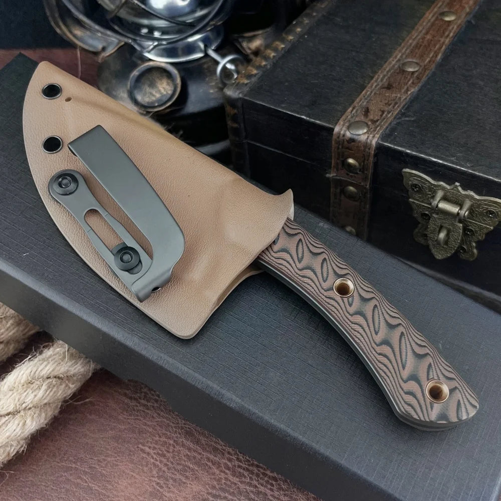 RMJ 7.28-inch Fixed Blade with A Sheath 8Cr13MoV Steel Blade G10 Handle Outdoor Camping Survival Fishing Hiking Gift for Men