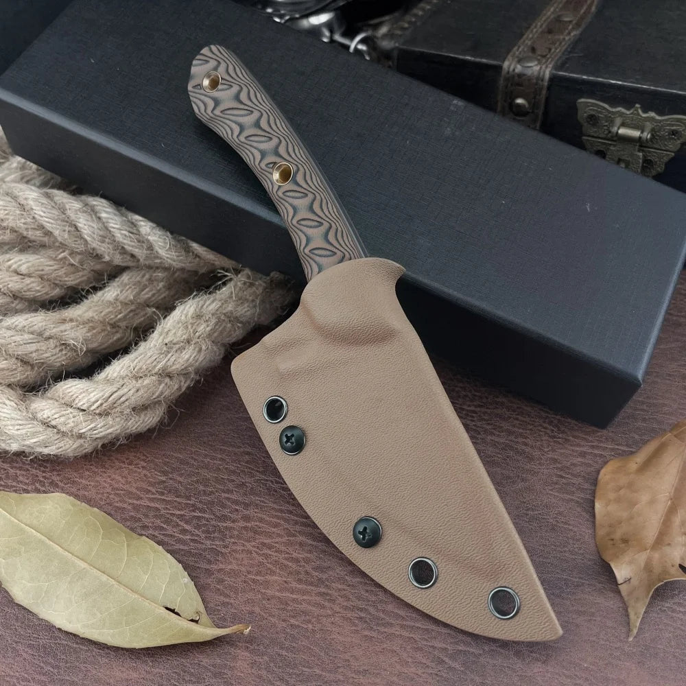 RMJ 7.28-inch Fixed Blade with A Sheath 8Cr13MoV Steel Blade G10 Handle Outdoor Camping Survival Fishing Hiking Gift for Men