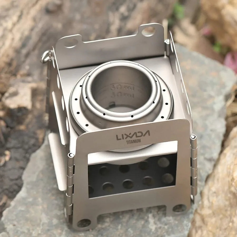 Lixada Camping Stove Titanium Folding Wood Burning Stove Alcohol Burner Pocket Stove Portable Lightweight for Outdoor Adventure