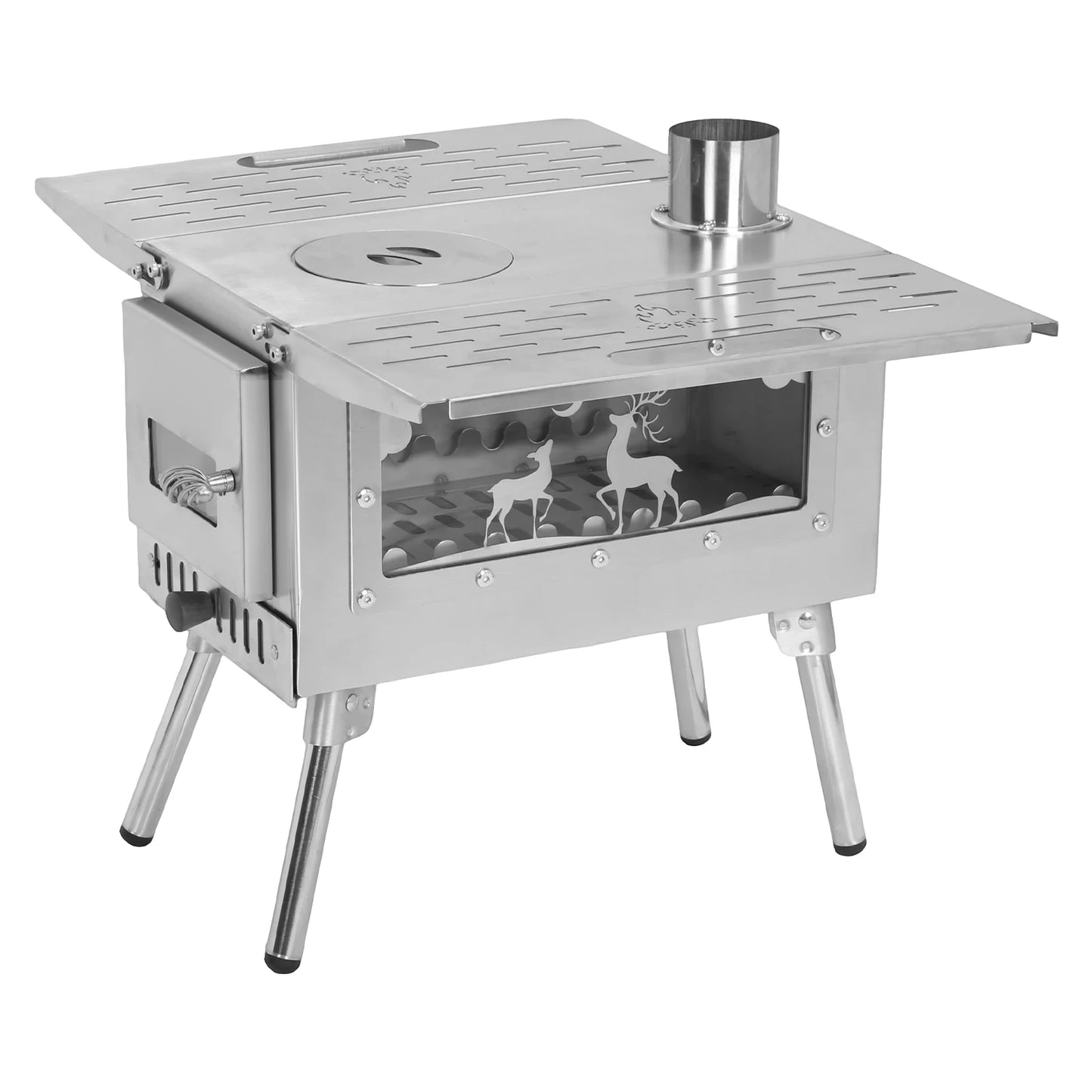 Compact Tent Stove with Stainless Steel Construction Chimney Pipes Included for Outdoor Heating & Cooking Ice Fishing Hunting
