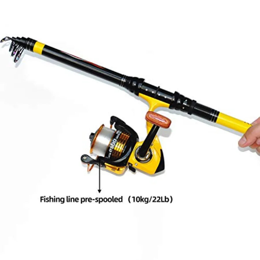 Fishing Rod and Reel Combo Medium Heavy Telescopic Poles Pre-spooled with Spinning Reel for Travel Saltwater Freshwater Catfish