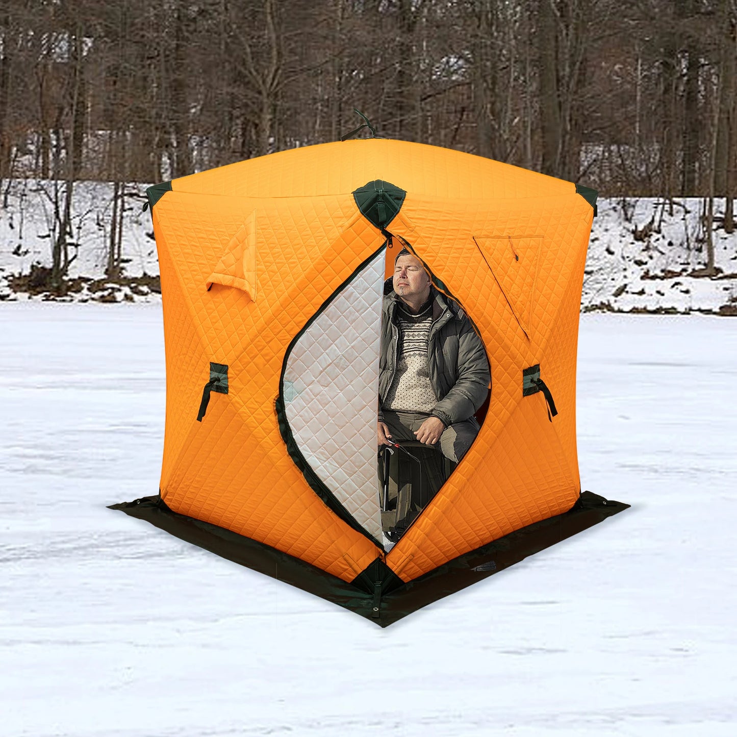 Outdoor Winter with Cotton Insulation, Windproof and Ice Proof Fishing House Equipment, Winter Fishing Cotton Tent - Orange